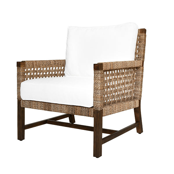 Worlds Away - Harmon Club Chair With Woven Seagrass Detail and Ivory Linen Cushion - HARMON