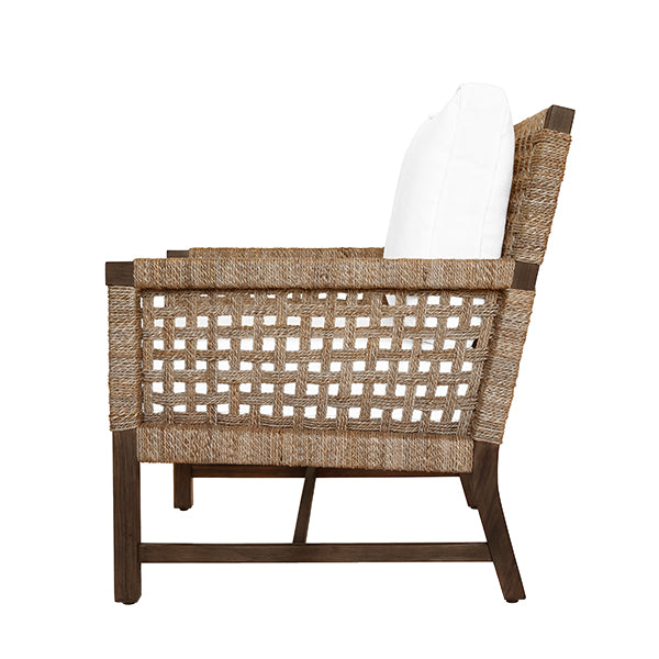 Worlds Away - Harmon Club Chair With Woven Seagrass Detail and Ivory Linen Cushion - HARMON - GreatFurnitureDeal