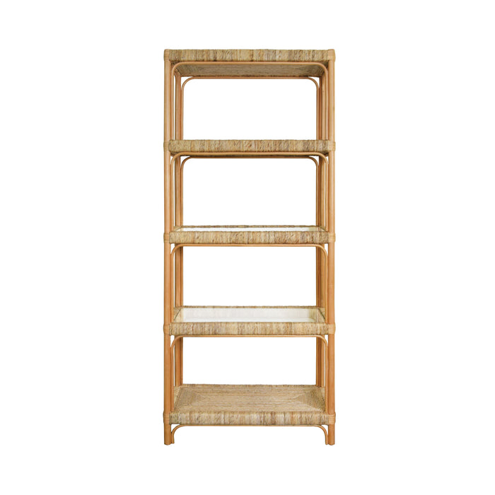 Worlds Away - Rattan Etagere With Seagrass Wrapped And Clear Glass Shelves - HAWTHORN - GreatFurnitureDeal