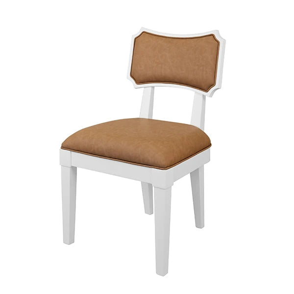 Worlds Away - Hayden Bow Back Dining Chair In Matte White Lacquer With Camel Faux Leather Upholstery - HAYDEN CML