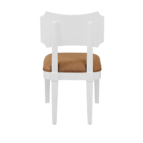 Worlds Away - Hayden Bow Back Dining Chair In Matte White Lacquer With Camel Faux Leather Upholstery - HAYDEN CML