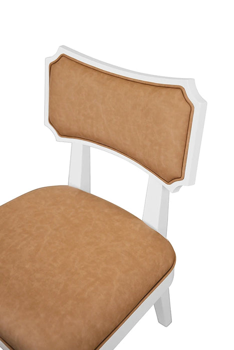 Worlds Away - Hayden Bow Back Dining Chair In Matte White Lacquer With Camel Faux Leather Upholstery - HAYDEN CML