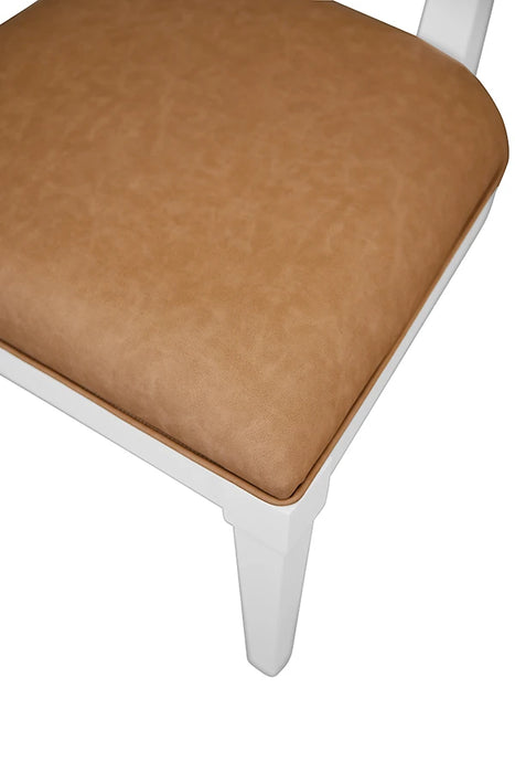 Worlds Away - Hayden Bow Back Dining Chair In Matte White Lacquer With Camel Faux Leather Upholstery - HAYDEN CML