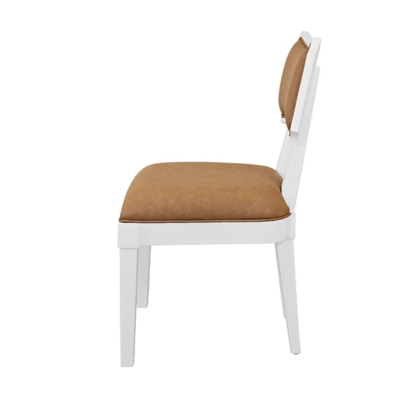 Worlds Away - Hayden Bow Back Dining Chair In Matte White Lacquer With Camel Faux Leather Upholstery - HAYDEN CML