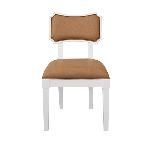 Worlds Away - Hayden Bow Back Dining Chair In Matte White Lacquer With Camel Faux Leather Upholstery - HAYDEN CML