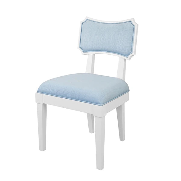 Worlds Away - Hayden Bow Back Dining Chair In Matte White Lacquer With Performance Light Blue Linen Upholstery - HAYDEN LB