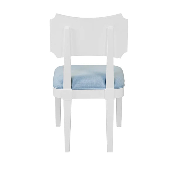 Worlds Away - Hayden Bow Back Dining Chair In Matte White Lacquer With Performance Light Blue Linen Upholstery - HAYDEN LB