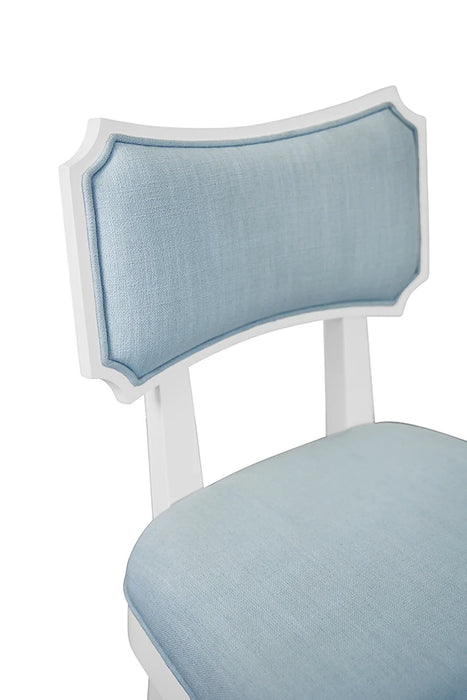 Worlds Away - Hayden Bow Back Dining Chair In Matte White Lacquer With Performance Light Blue Linen Upholstery - HAYDEN LB