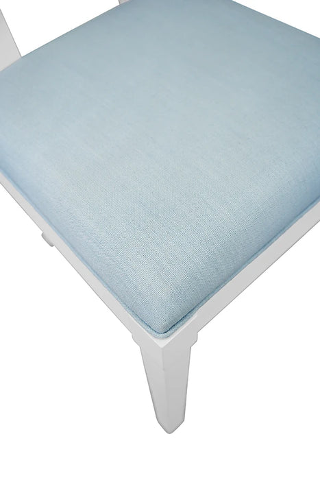 Worlds Away - Hayden Bow Back Dining Chair In Matte White Lacquer With Performance Light Blue Linen Upholstery - HAYDEN LB
