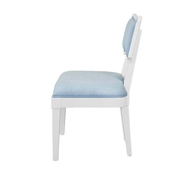 Worlds Away - Hayden Bow Back Dining Chair In Matte White Lacquer With Performance Light Blue Linen Upholstery - HAYDEN LB