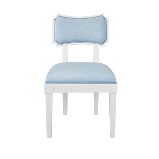 Worlds Away - Hayden Bow Back Dining Chair In Matte White Lacquer With Performance Light Blue Linen Upholstery - HAYDEN LB - GreatFurnitureDeal