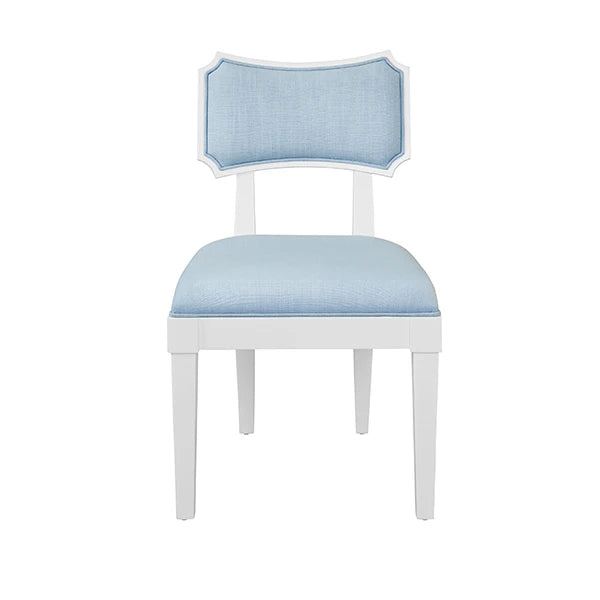 Worlds Away - Hayden Bow Back Dining Chair In Matte White Lacquer With Performance Light Blue Linen Upholstery - HAYDEN LB