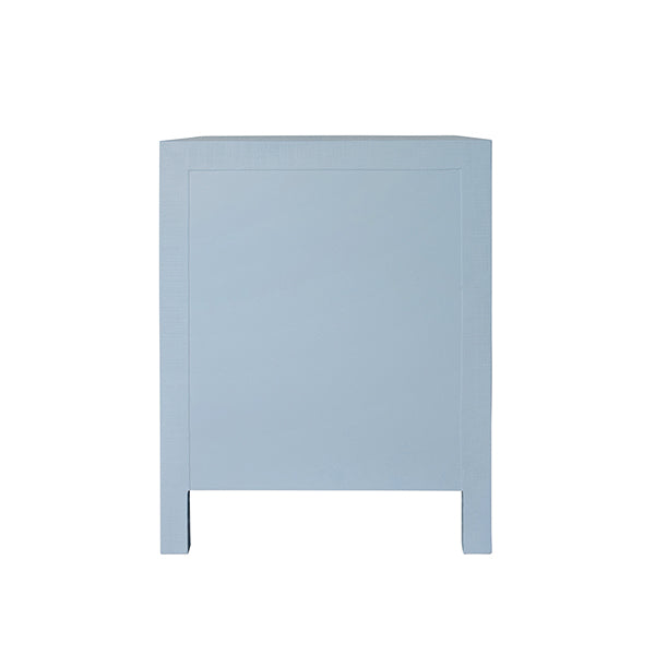 Worlds Away - Curved Front Side Table With Two Drawers In Light Blue Textured Linen With Satin Brass Ring Hardware - HELENA LB - GreatFurnitureDeal