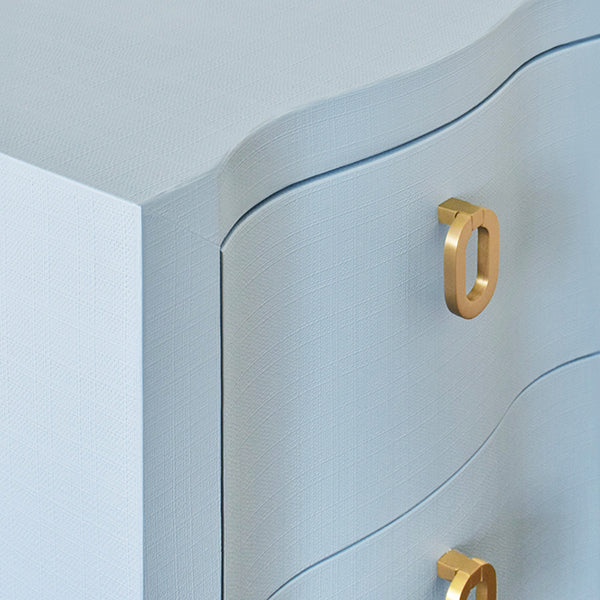 Worlds Away - Curved Front Side Table With Two Drawers In Light Blue Textured Linen With Satin Brass Ring Hardware - HELENA LB - GreatFurnitureDeal