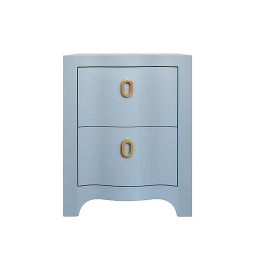 Worlds Away - Curved Front Side Table With Two Drawers In Light Blue Textured Linen With Satin Brass Ring Hardware - HELENA LB - GreatFurnitureDeal