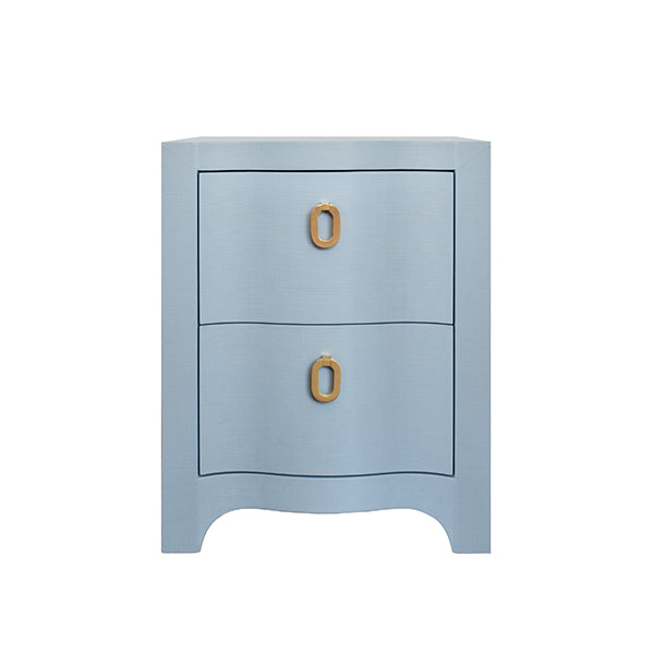 Worlds Away - Curved Front Side Table With Two Drawers In Light Blue Textured Linen With Satin Brass Ring Hardware - HELENA LB - GreatFurnitureDeal