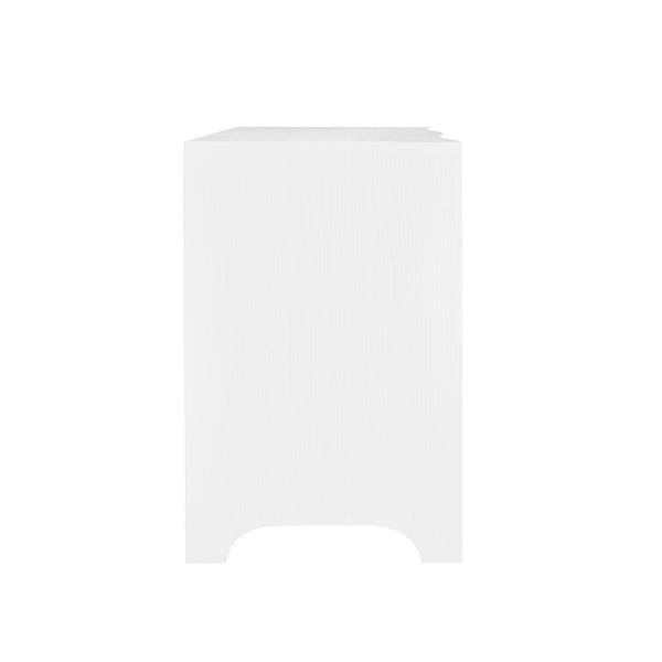 Worlds Away - Curved Front Side Table With Two Drawers In White Textured Linen With Satin Brass Ring Hardware - HELENA WH - GreatFurnitureDeal