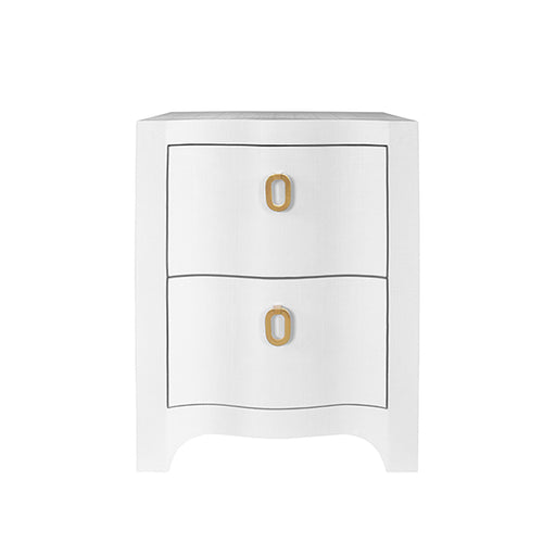 Worlds Away - Curved Front Side Table With Two Drawers In White Textured Linen With Satin Brass Ring Hardware - HELENA WH - GreatFurnitureDeal
