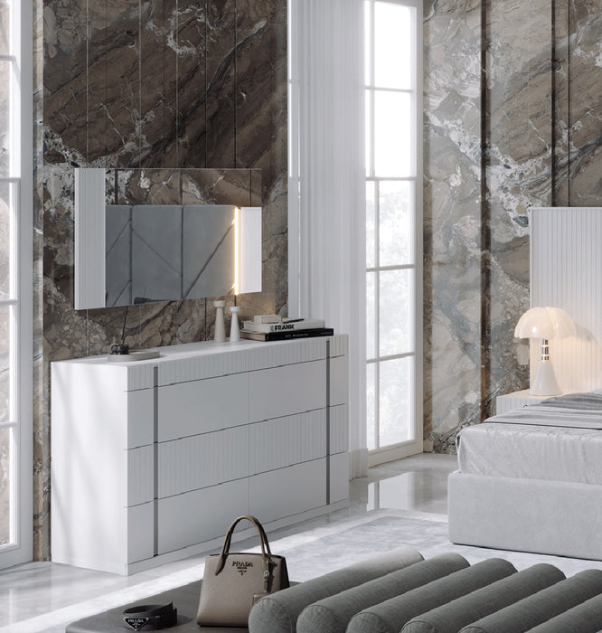 ESF Furniture - Helen Double Dresser With Mirror in White Matt - HELLENDOUBDRESSER-MIRROR