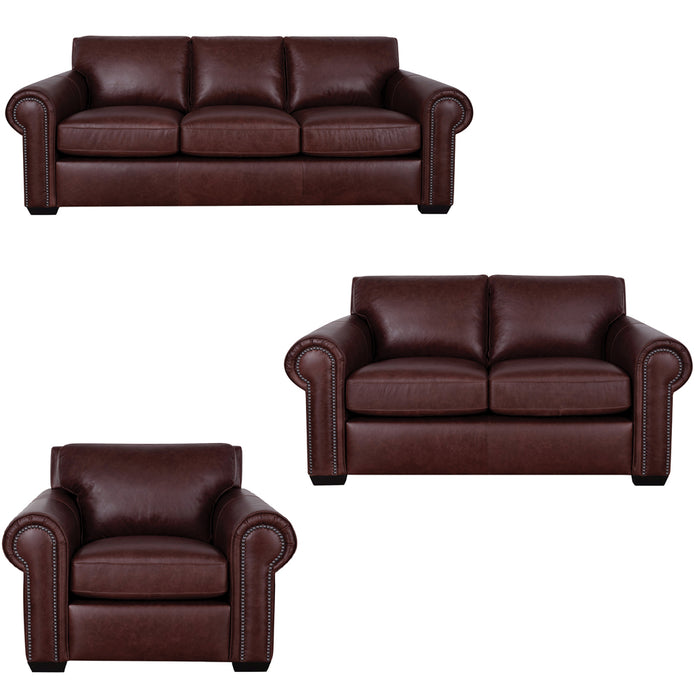 Mariano Italian Leather Furniture - Henry 3 Piece Living Room Set in Merlot - Henry-SLC-3526 Merlot - GreatFurnitureDeal
