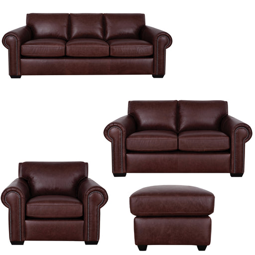 Mariano Italian Leather Furniture - Henry 4 Piece Living Room Set in Merlot - Henry-SLCO-3526 Merlot - GreatFurnitureDeal