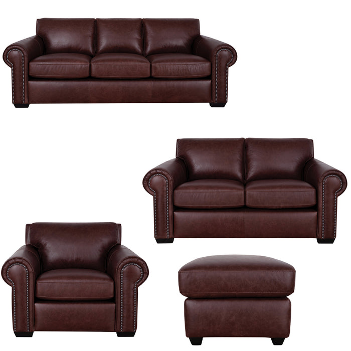 Mariano Italian Leather Furniture - Henry 4 Piece Living Room Set in Merlot - Henry-SLCO-3526 Merlot - GreatFurnitureDeal