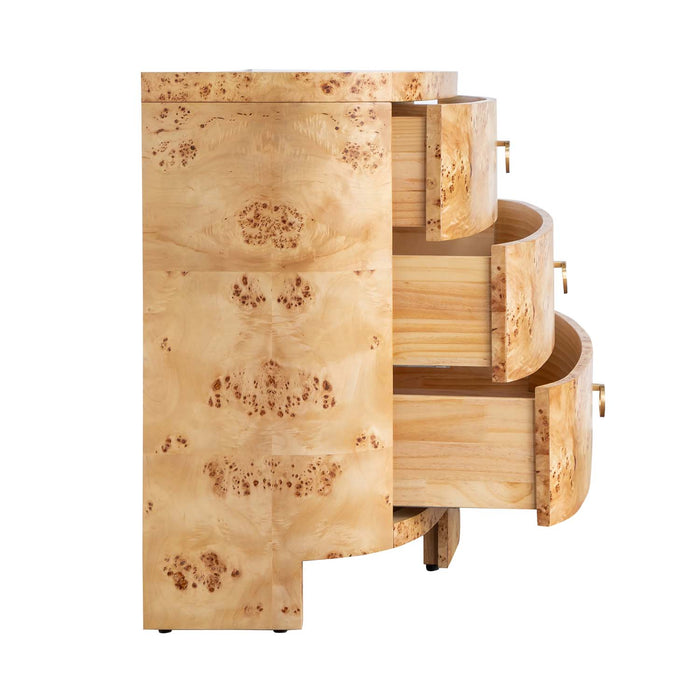 Worlds Away - Demilune Chest With Three Drawers In Burl Wood - HENRY BW - GreatFurnitureDeal