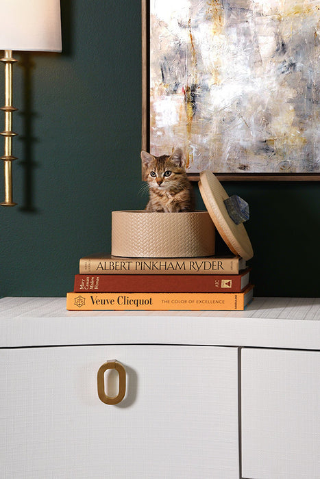 Worlds Away - Paulina Curved Front Two Door Three Drawer Buffet In Textured White Linen With Satin Brass Ring Hardware - PAULINA WH