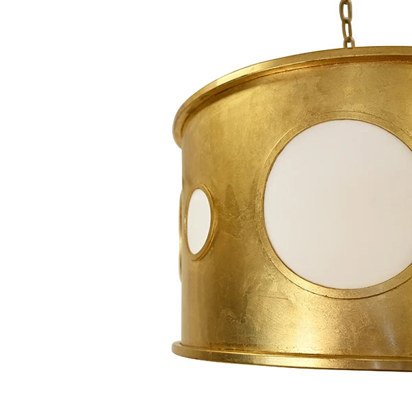 Worlds Away - Horatio Drum Pendant With Inset Frosted Acrylic Circles In Gold Leaf - HORATIO G