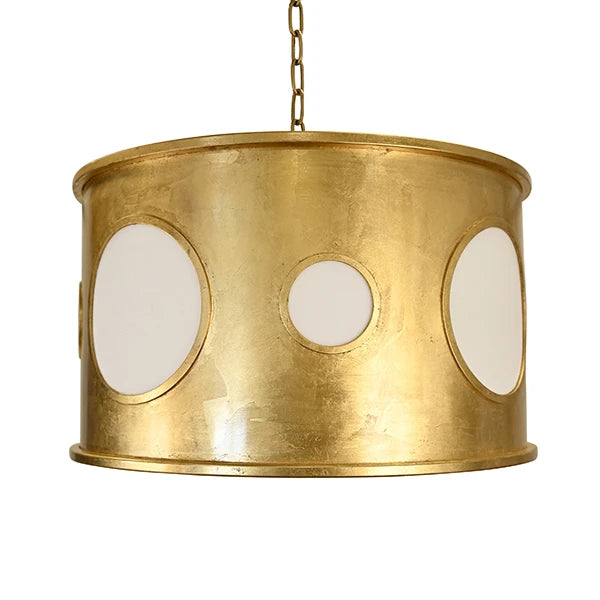 Worlds Away - Horatio Drum Pendant With Inset Frosted Acrylic Circles In Gold Leaf - HORATIO G