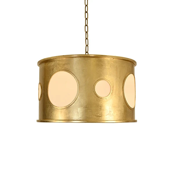 Worlds Away - Horatio Drum Pendant With Inset Frosted Acrylic Circles In Gold Leaf - HORATIO G
