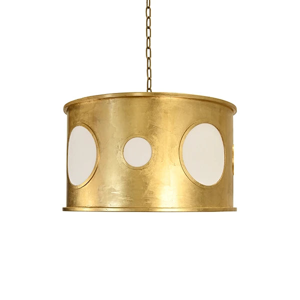 Worlds Away - Horatio Drum Pendant With Inset Frosted Acrylic Circles In Gold Leaf - HORATIO G