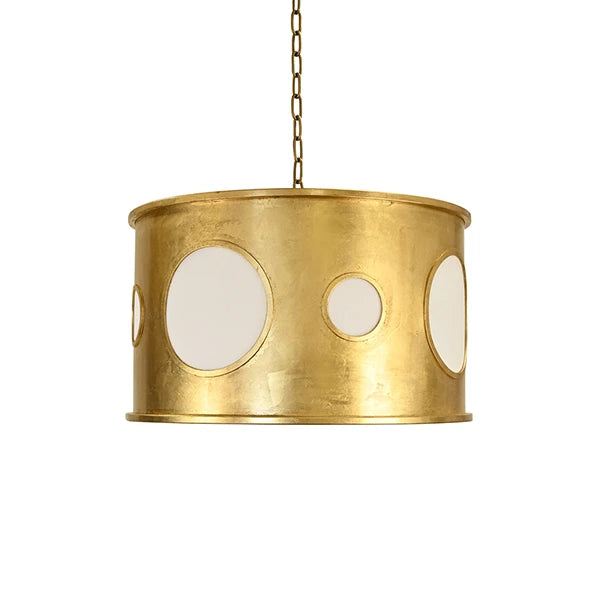 Worlds Away - Horatio Drum Pendant With Inset Frosted Acrylic Circles In Gold Leaf - HORATIO G