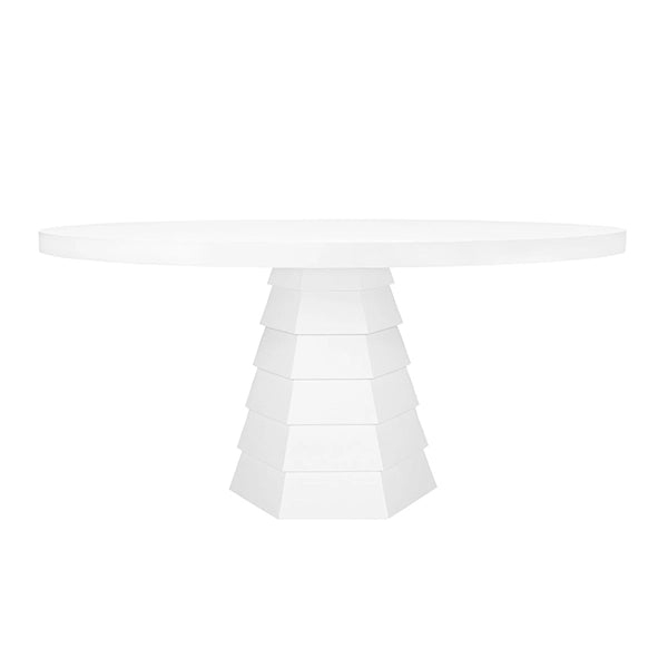 Worlds Away - Hugo Tapering Hexagonal Base With Round Top Dining Table in Matte White Lacquer - HUGO WH