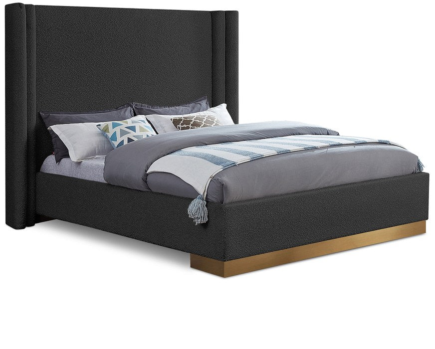 Meridian Furniture - Halton Black Boucle Fabric Upholstered King Bed (3 Boxes) - HaltonBlack-K - GreatFurnitureDeal