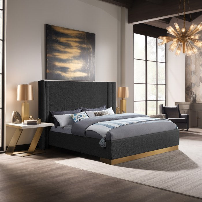 Meridian Furniture - Halton Black Boucle Fabric Upholstered King Bed (3 Boxes) - HaltonBlack-K - GreatFurnitureDeal
