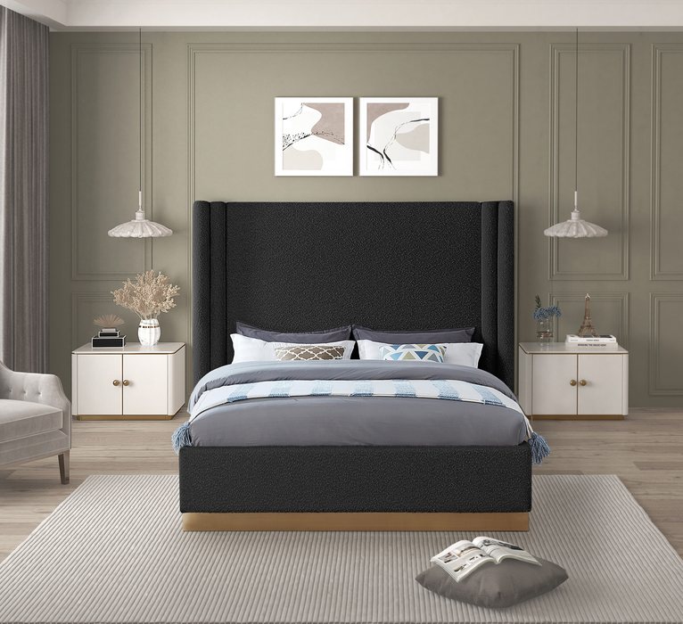 Meridian Furniture - Halton Black Boucle Fabric Upholstered King Bed (3 Boxes) - HaltonBlack-K - GreatFurnitureDeal