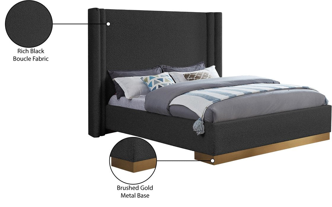 Meridian Furniture - Halton Black Boucle Fabric Upholstered King Bed (3 Boxes) - HaltonBlack-K - GreatFurnitureDeal