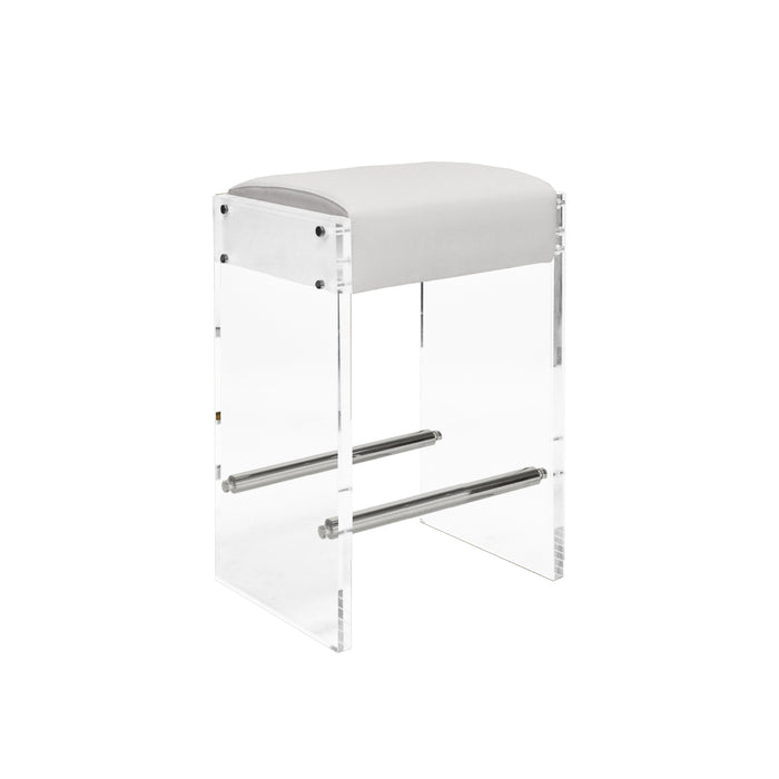 Worlds Away - Indy Acrylic Panel Counter Stool With Nickel Accents & White Vinyl Cushion - INDY NWH - GreatFurnitureDeal