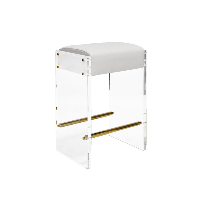 Worlds Away - Indy Acrylic Panel Counter Stool With Brass Accents & White Vinyl Cushion - INDY WH - GreatFurnitureDeal