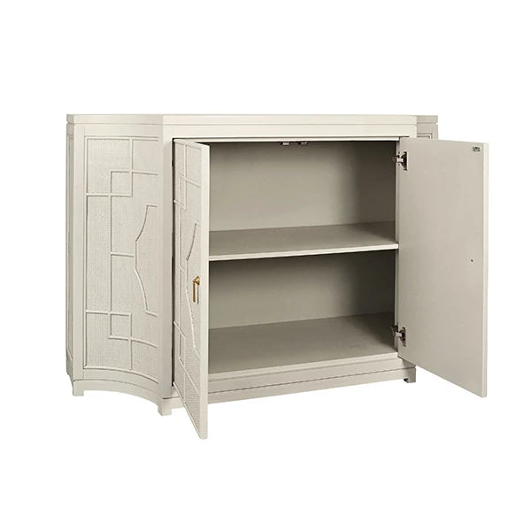 Worlds Away - Isabel Two Door Decorative Rattan Overlay Cabinet With Curved Ends Painted In Antique White - ISABEL AW