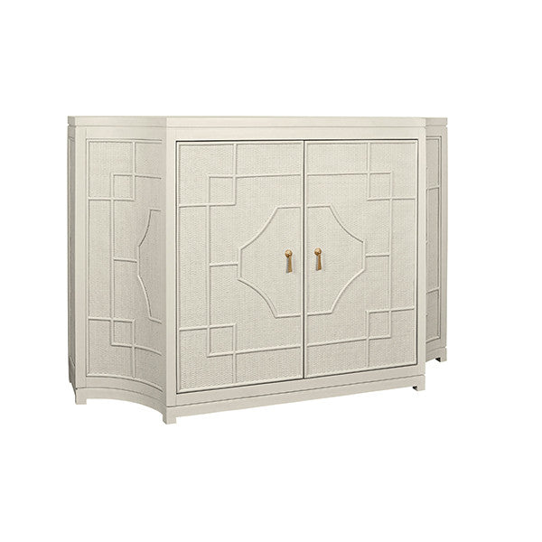 Worlds Away - Isabel Two Door Decorative Rattan Overlay Cabinet With Curved Ends Painted In Antique White - ISABEL AW