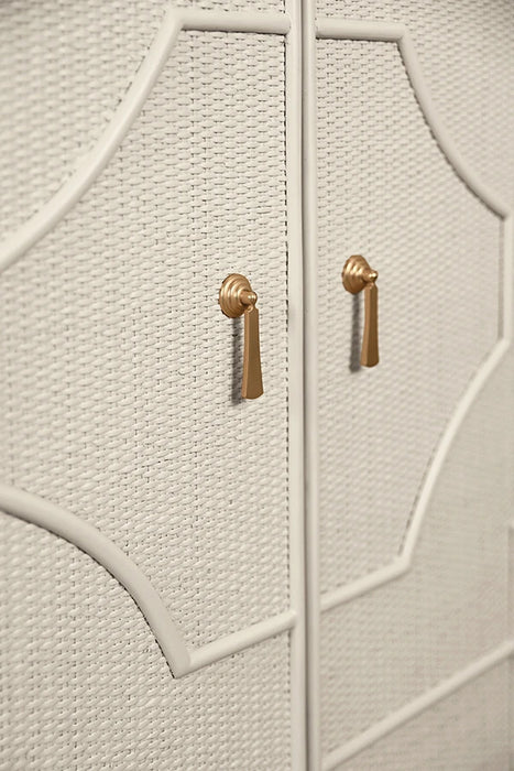 Worlds Away - Isabel Two Door Decorative Rattan Overlay Cabinet With Curved Ends Painted In Antique White - ISABEL AW