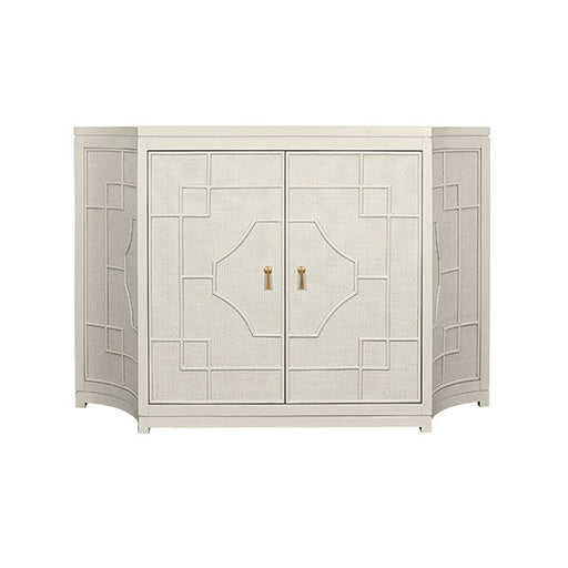 Worlds Away - Isabel Two Door Decorative Rattan Overlay Cabinet With Curved Ends Painted In Antique White - ISABEL AW - GreatFurnitureDeal