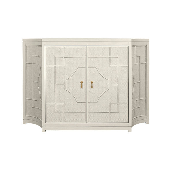 Worlds Away - Isabel Two Door Decorative Rattan Overlay Cabinet With Curved Ends Painted In Antique White - ISABEL AW