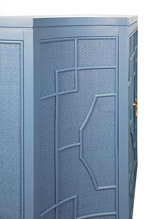 Worlds Away - Isabel Two Door Decorative Rattan Overlay Cabinet With Curved Ends Painted In Capri Blue - ISABEL CB