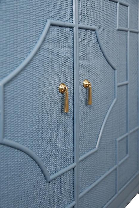 Worlds Away - Isabel Two Door Decorative Rattan Overlay Cabinet With Curved Ends Painted In Capri Blue - ISABEL CB