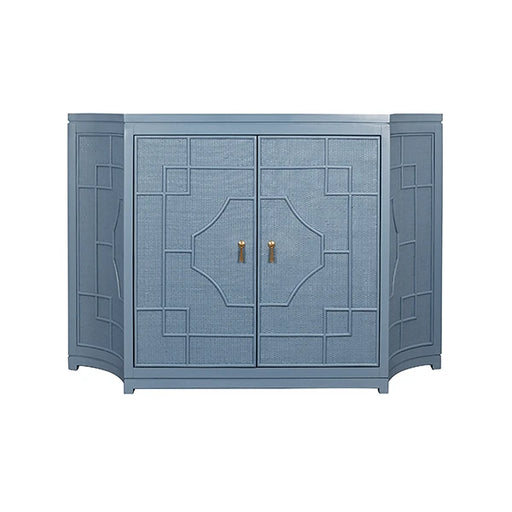 Worlds Away - Isabel Two Door Decorative Rattan Overlay Cabinet With Curved Ends Painted In Capri Blue - ISABEL CB - GreatFurnitureDeal