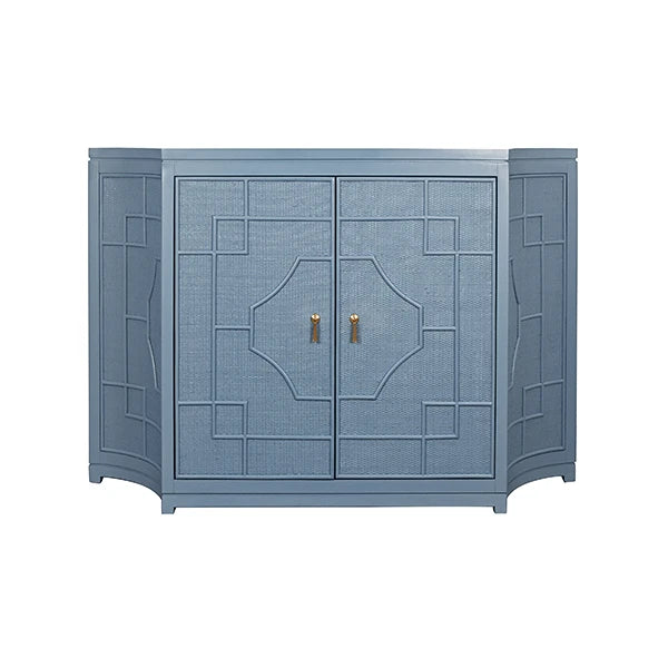 Worlds Away - Isabel Two Door Decorative Rattan Overlay Cabinet With Curved Ends Painted In Capri Blue - ISABEL CB