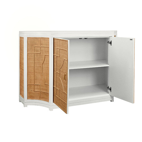 Worlds Away - Isabel Two Door Decorative Rattan Overlay Cabinet With Curved Ends And Painted Matte White Case - ISABEL WH